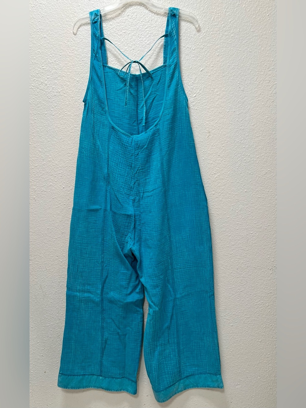 Zenana Knit Waffle Wide Leg Overalls Sand Beige/Brown/Turquoise S/M - Picture 7 of 12